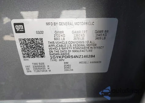 2022 Cadillac Xt6 Awd Premium Luxury из США, поврежденный, VIN 1GYKPDRS4NZ146284